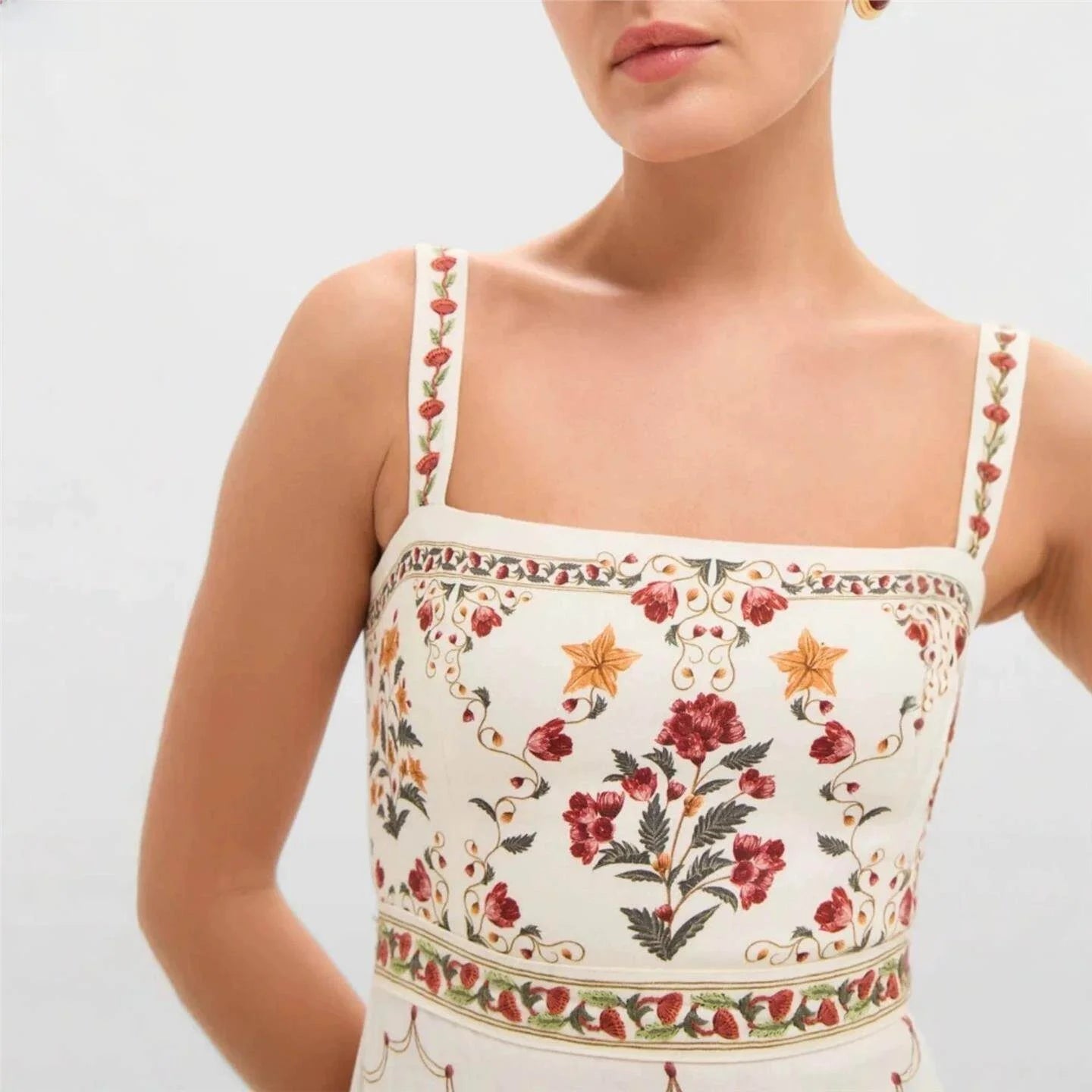 Casual Sleeveless Floral Patchwork Maxi Dress Women's Printed Dress Large Skirt European Style mid Waist Other 100% Fabric