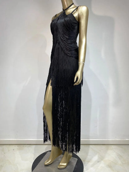 Celebrity Sexy Tassel Green Dress