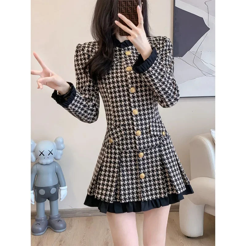 Elegance Tweed Style Waist-fitted Dress