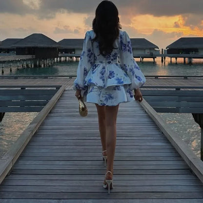 Vintage Floral Ruffle Mini Dress