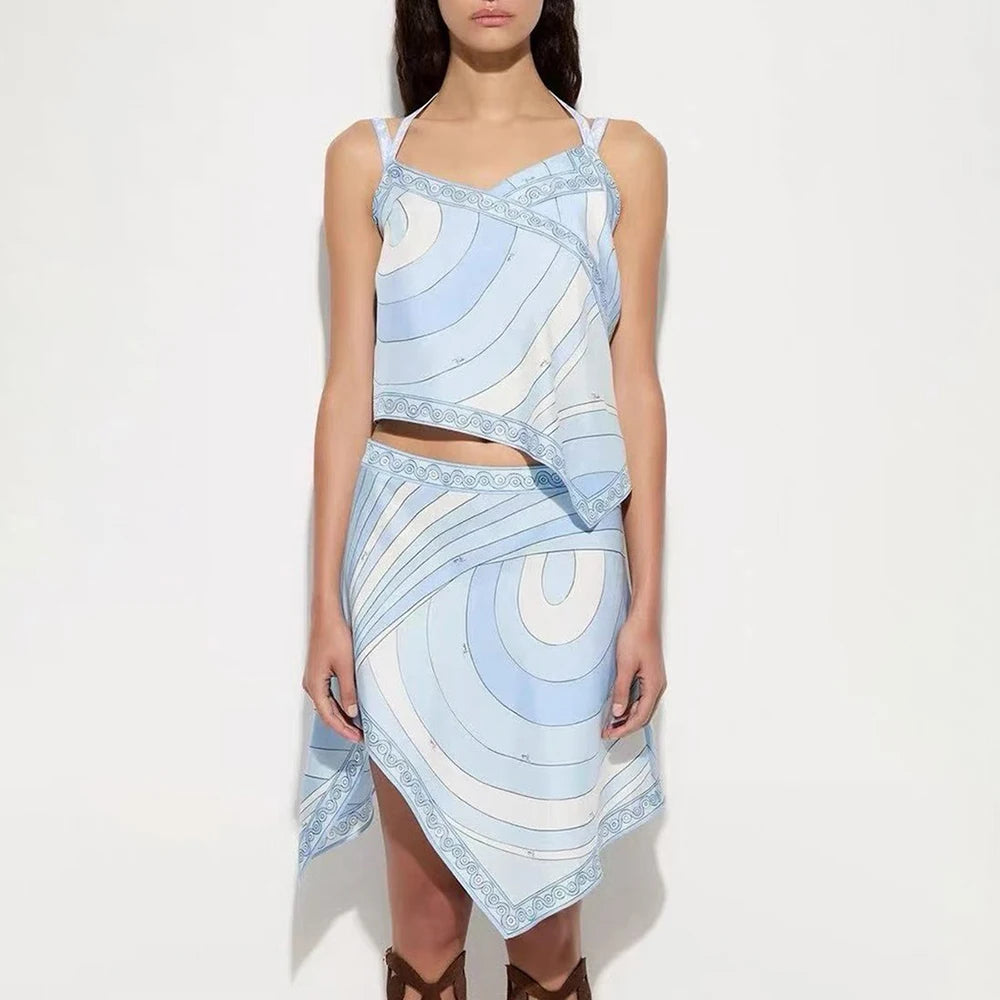 Pucci Retro Printed Halter Crop Top Mini Skirt