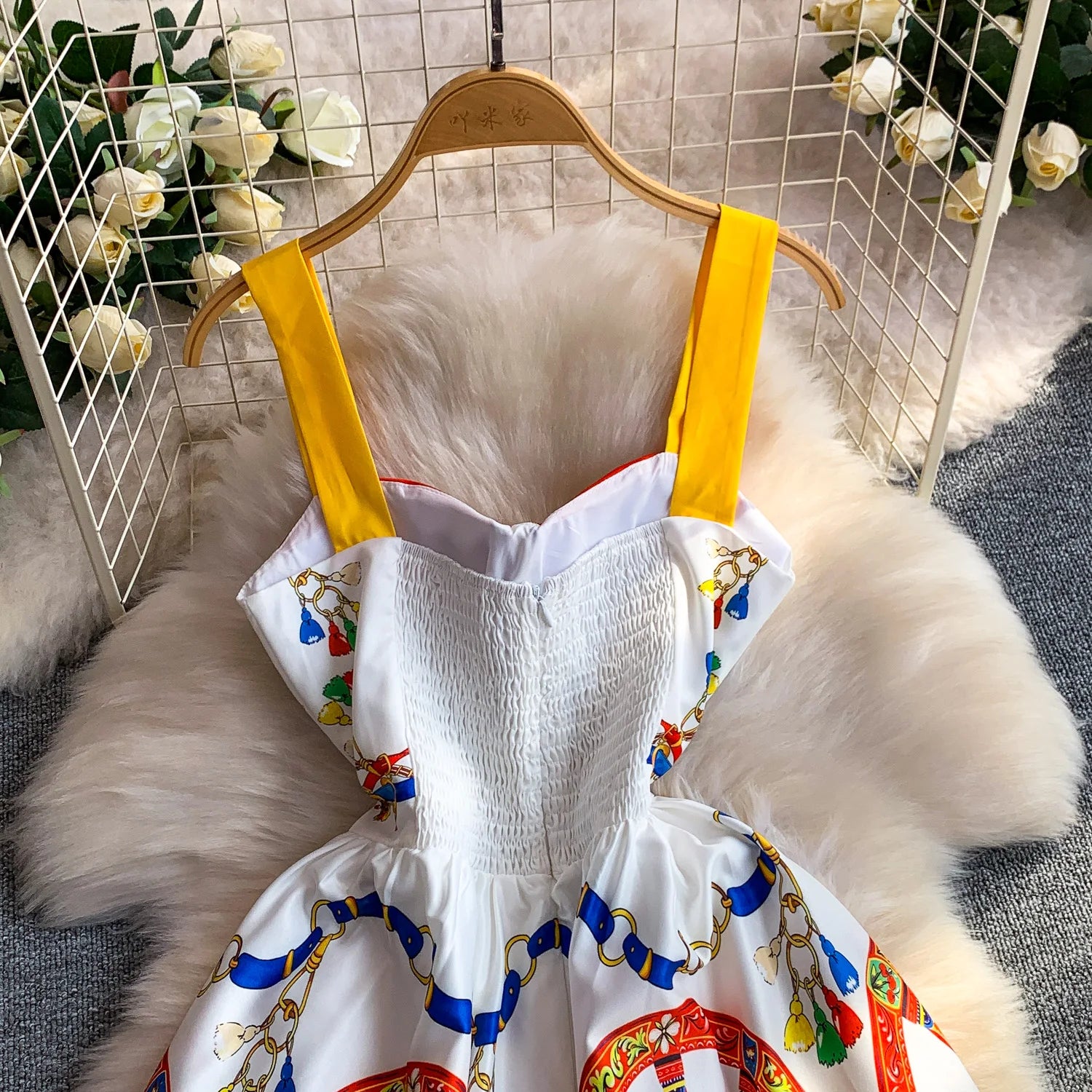 Retro Print Strapless Tube Dress Women's Summer Slimming A-Line Long Dress Court Style with Chest Pad Comfortable Breathable