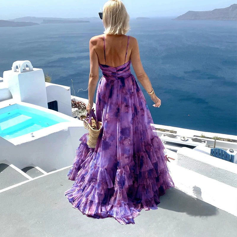 Long chiffon ruffle dress