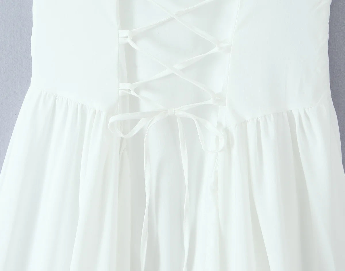 Summer Autumn Irregular Strapl Long Dr Women's Pure Color Svel ter Ne Gown French Sle Waist Cinched A-Line... - Shellss