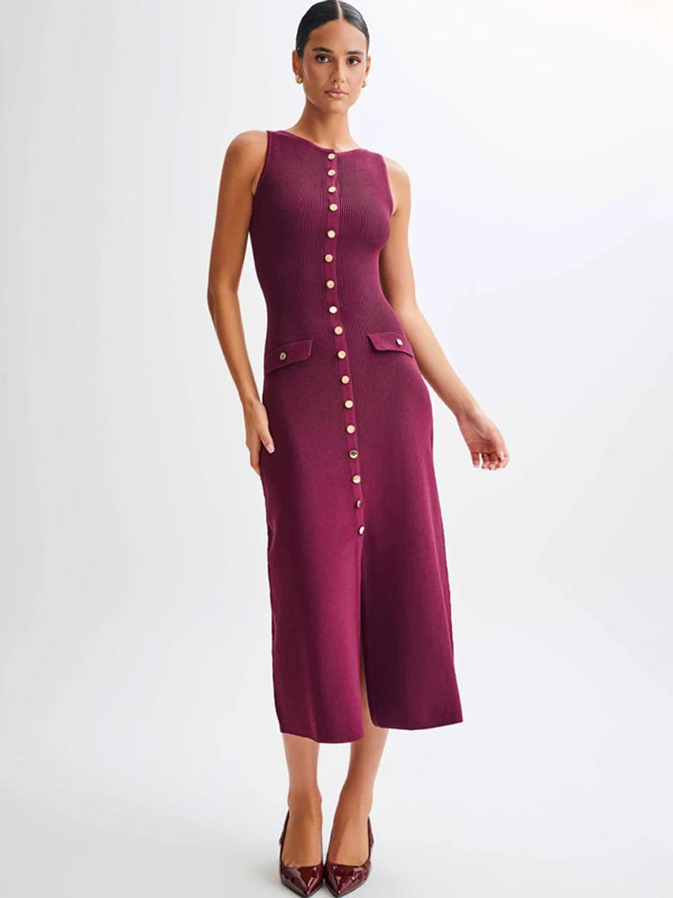 Long Buttoned Knit Dress