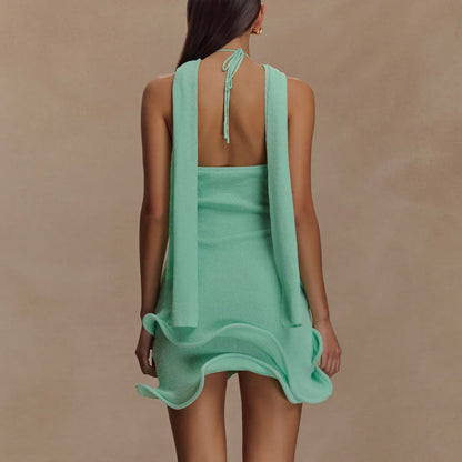 Knitted Halter Mini scarf dress