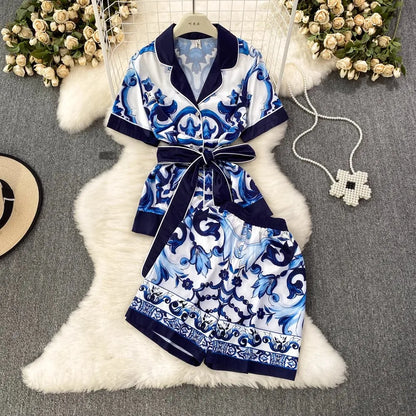 Retro Blue And White Porcelain 2 Piece Set Women Dolce