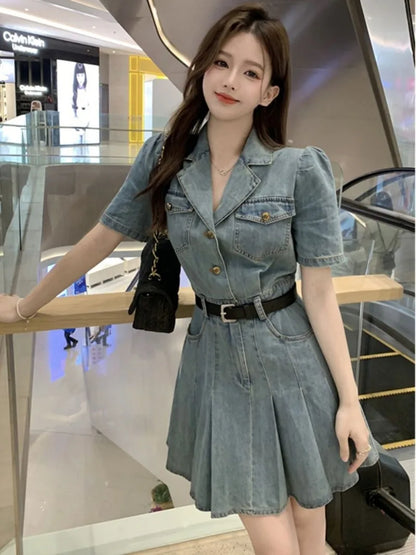 Denim Dress Bandage for Women Blazer Buttons