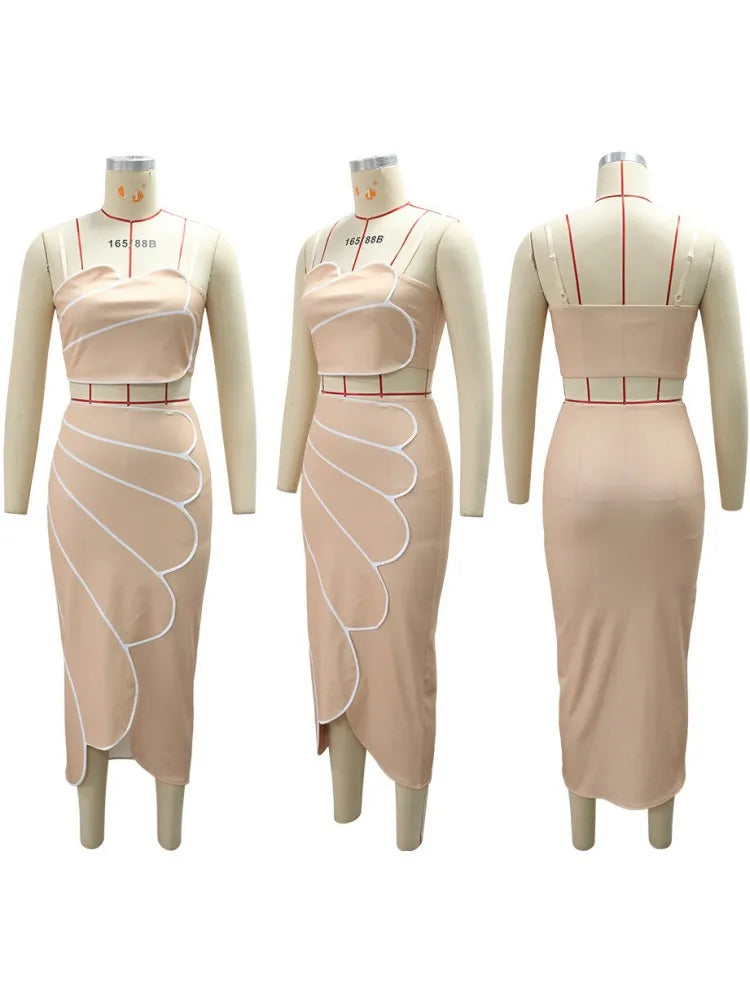 2 Piece Sets Tops And Skirt Elegant Women Sleeveless Sexy Midi Dress Fashion Evening Ladies Street Party Vestidos Summer