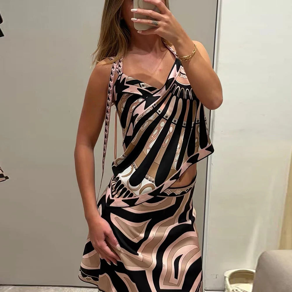Pucci Retro Printed Halter Crop Top Mini Skirt
