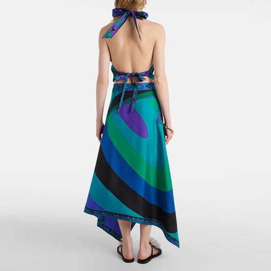 Satin Asymmetrical Skirt Set