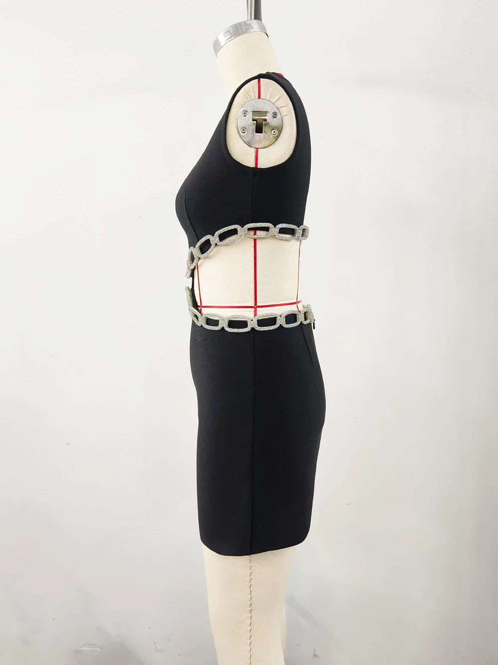 Bandage Dress Evening Gown Temperament European And American Open Waist Hollow Diamond Ring Dress