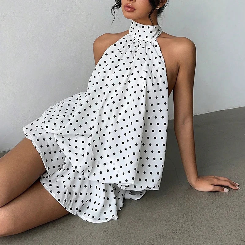 Halter Dress Polka dots white pink , yellow