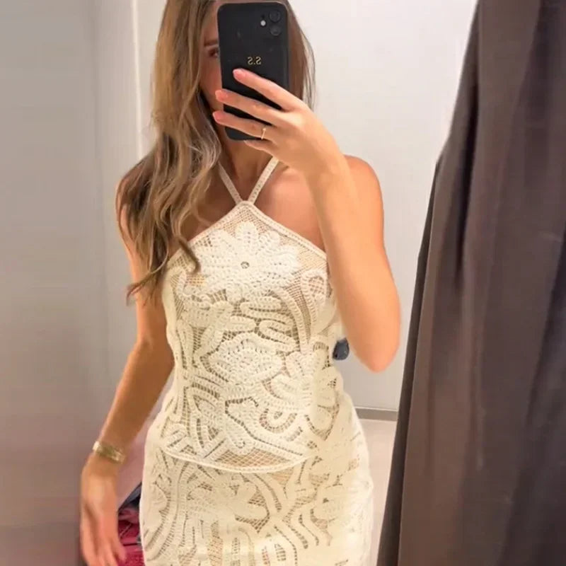 Sexy Sling Dress Women Chic Backless Lace Up Off Shoulder Skinny Hollow Out Dresses - Shellss