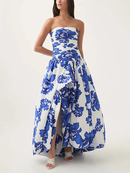 2025 blue Slit Bubble dress