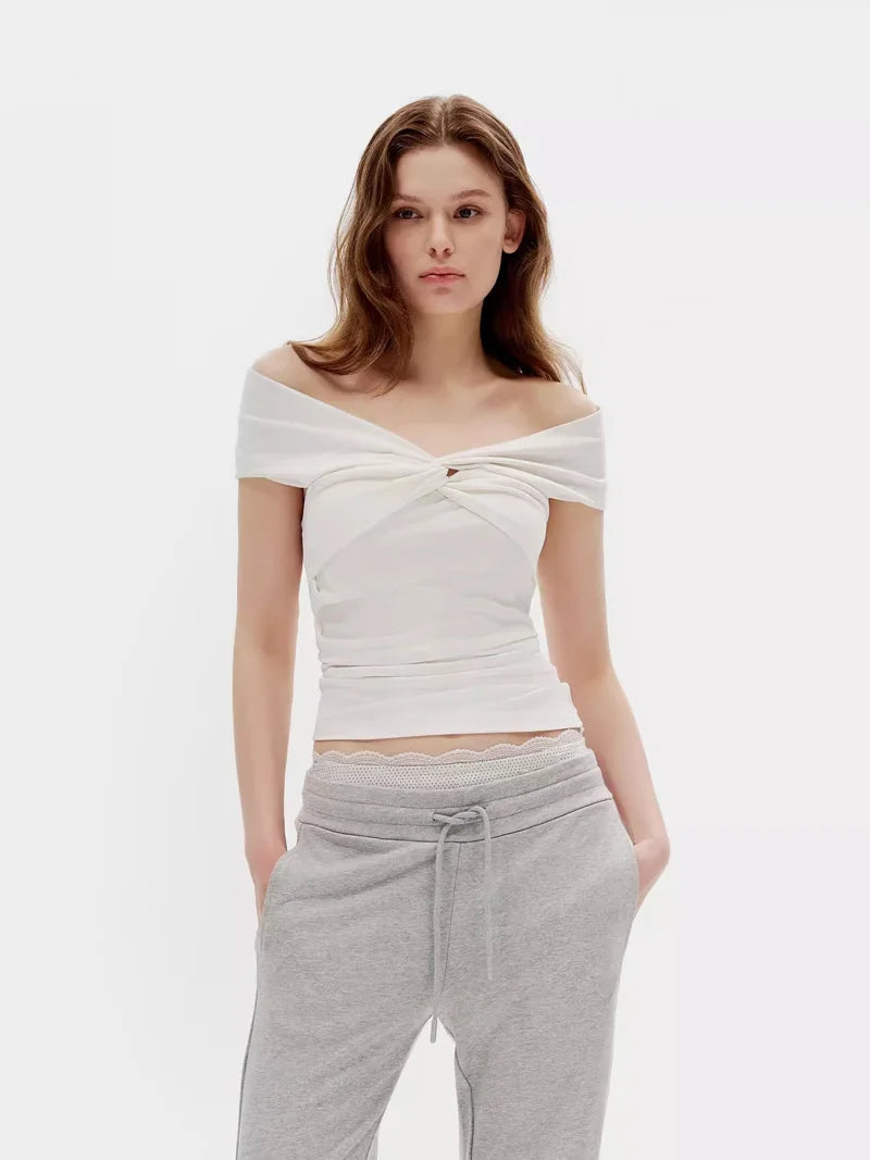 Bardot-Top mit Twist-Front für Damen, Schlitzausschnitt