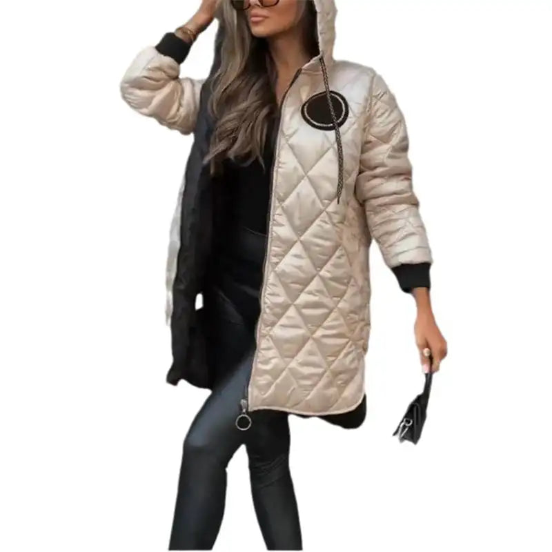 Hooded Puffer Jacket with Zipper, Quilted Down Coats, Full Zip Up