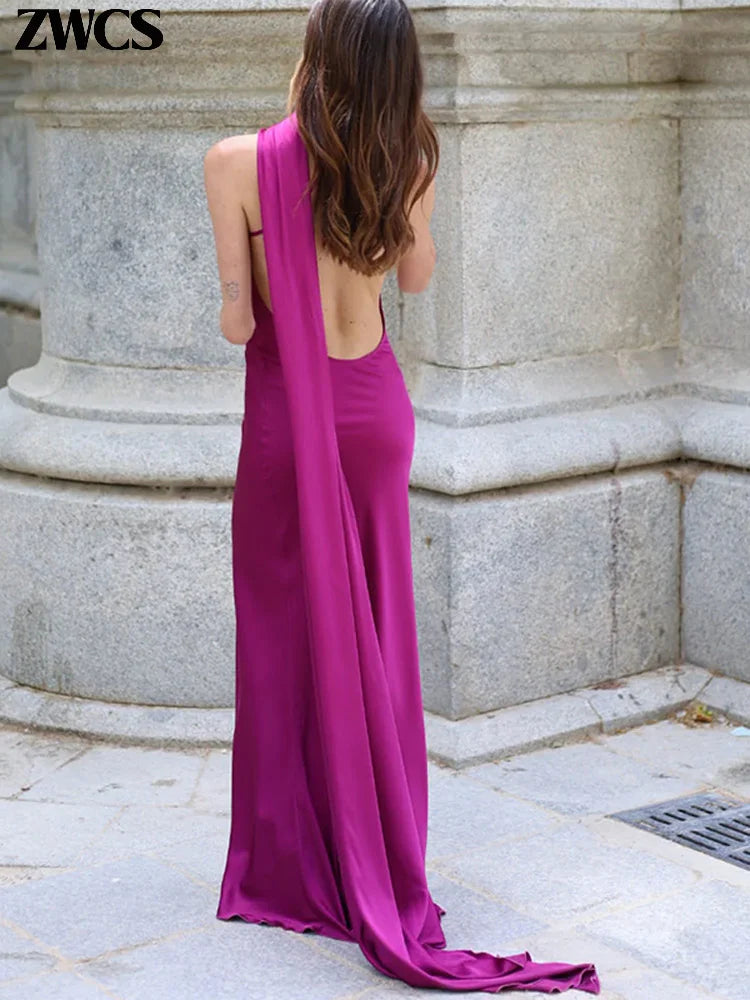 Elegant Satin Ribbons Halter Party Dress