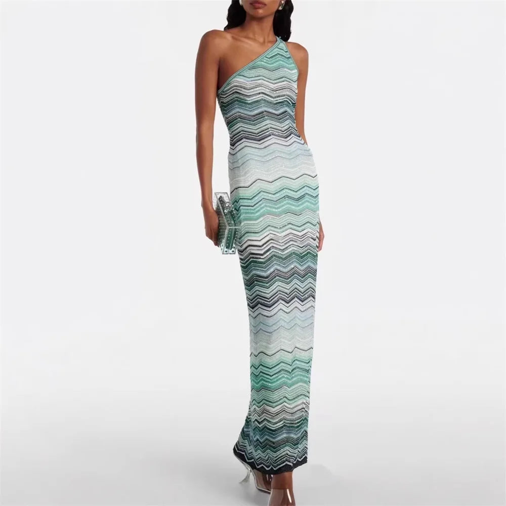 Knit MIssoni one shoulder Green & Dark Green