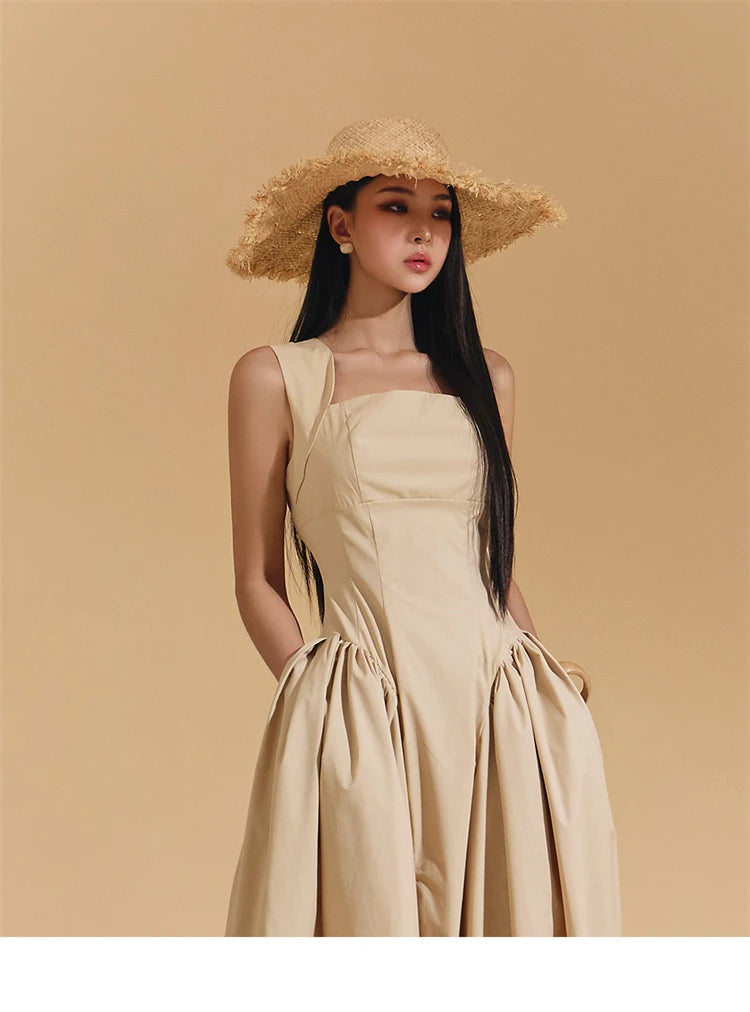 Square Collar Minimalist Dress Cotton
