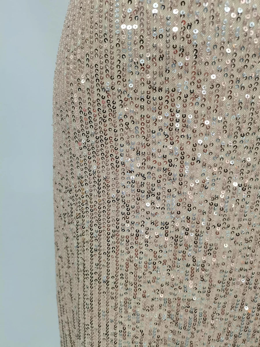 TWOTWINSTYLE Solid Slimming Fashion Dresses for Women Strapless Sleeveless Patchwork Sequins Midi Split Dress Female Clothing