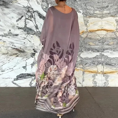 Vintage Floral Print O-neck Party Long Dress