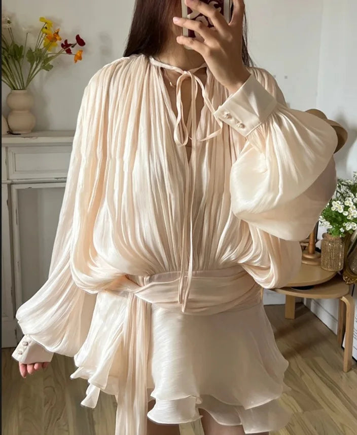 Beige MIni Skirt set yellow trends