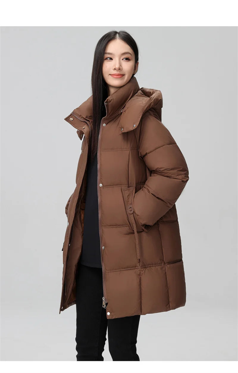 Winter Women Jacket Mid Long Hooded