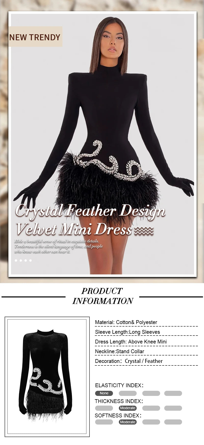 Velvet Mini Feather Dress Premium Collection Party