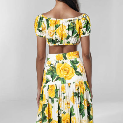 Summer Runway Yellow Rose Skirt set Dolce