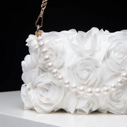 Elegant rose Flower dinner bag, Faux pearl handbag