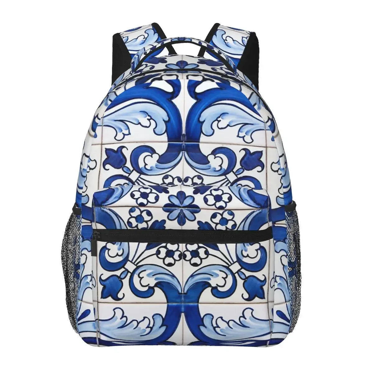 Antique Classic Lisbon Blue Azulejo Tile Floral Backpacks Boys Girls Bookbag Children School Bags Laptop Rucksack Shoulder Bag