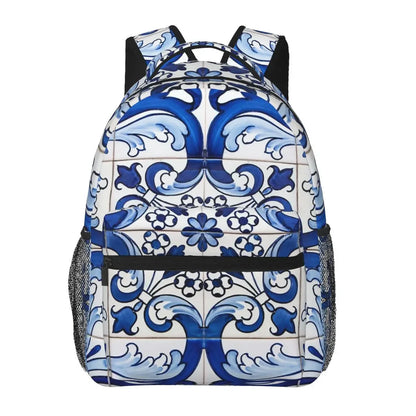 Antique Classic Lisbon Blue Azulejo Tile Floral Backpacks Boys Girls Bookbag Children School Bags Laptop Rucksack Shoulder Bag