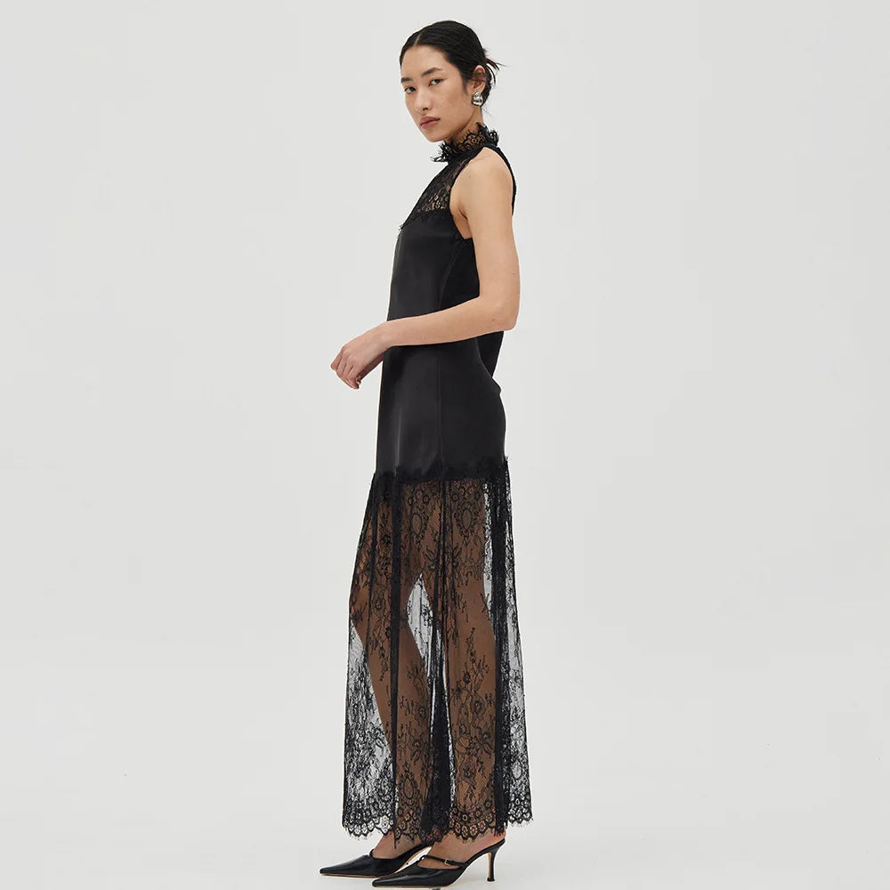 Satin lace long dress