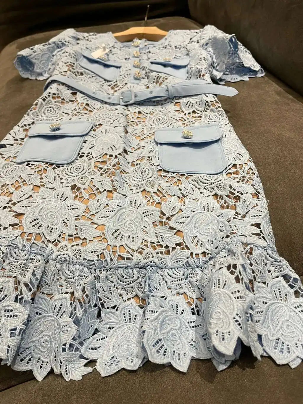Runway Elegant Blue Embroidery Lace Dresses