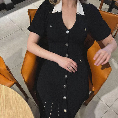 Contrast Red Black knit Dress
