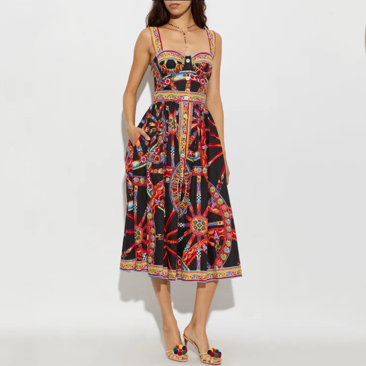 Dolce Latest Carretto-print Maxi Dress in Cotton Poplin