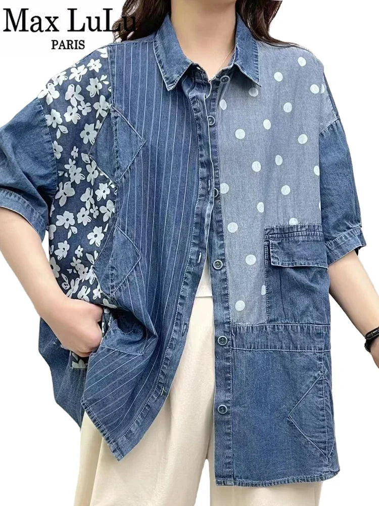 Denim Designer Printed Shirts Luxury Floral Premium