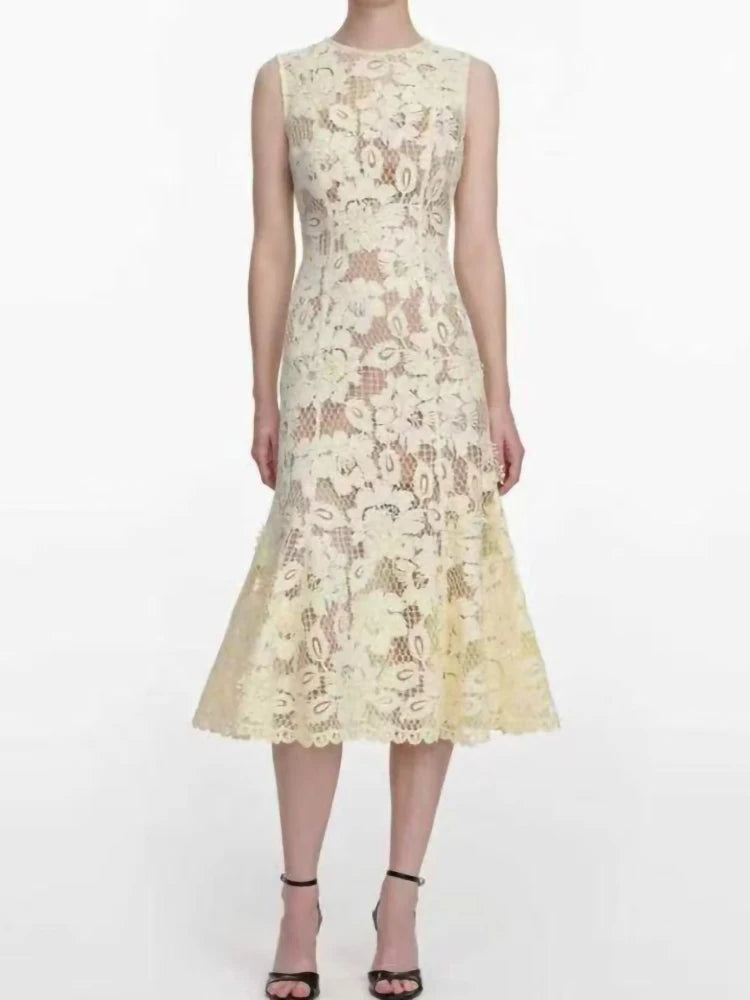Yellow Flower Lace Dress
