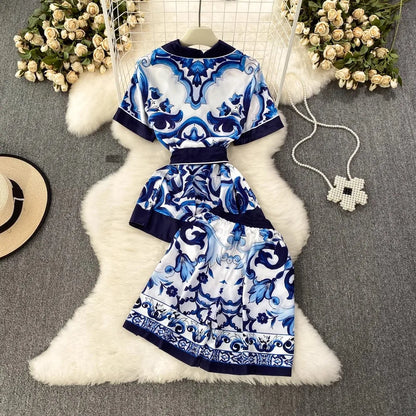 Retro Blue And White Porcelain 2 Piece Set Women Dolce