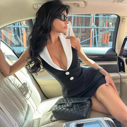 Black and white Collar Bandage Mini A-line