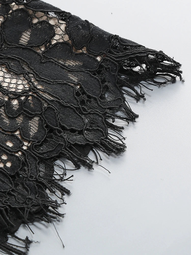 Sexy Spaghetti Strap V Neck Lace Long Dress Women Black Floral Lace Sleeveless Bodycon Dresses Elegant Evening Celebrity Party - Shellss