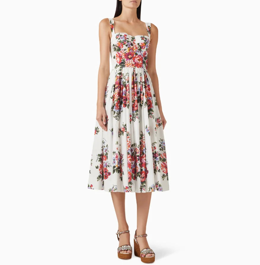Romantic Holiday Style Floral Print Wrap Dress Slimming Waist Long Skirt Summer New Arrival Elegant Fashionable Midi Dress