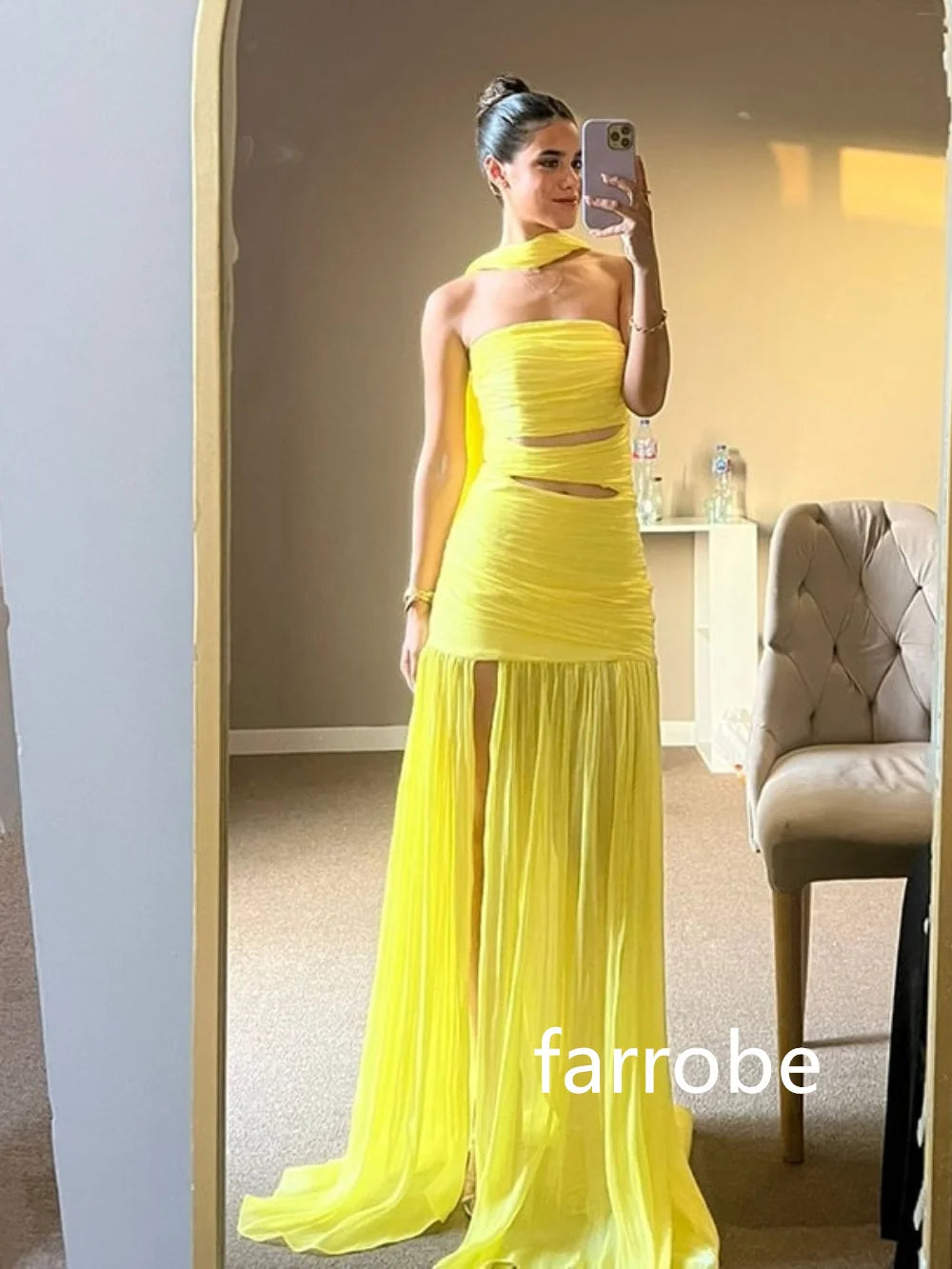 Yellow Chiffon Pleat A-line