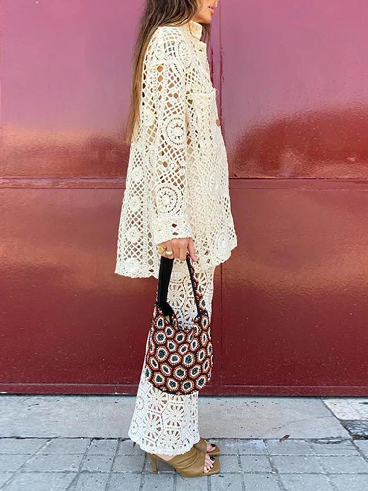 Loose Lace Crochet Shirt - HIgh end