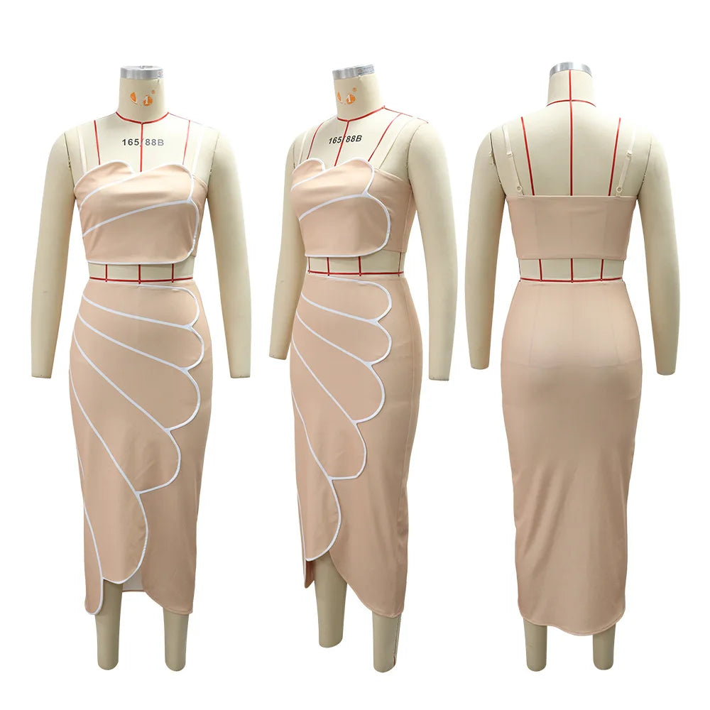 2 Piece Sets Tops And Skirt Elegant Women Sleeveless Sexy Midi Dress Fashion Evening Ladies Street Party Vestidos Summer