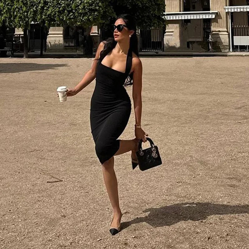 Elegant Halter Black Backless Sexy Bodycon