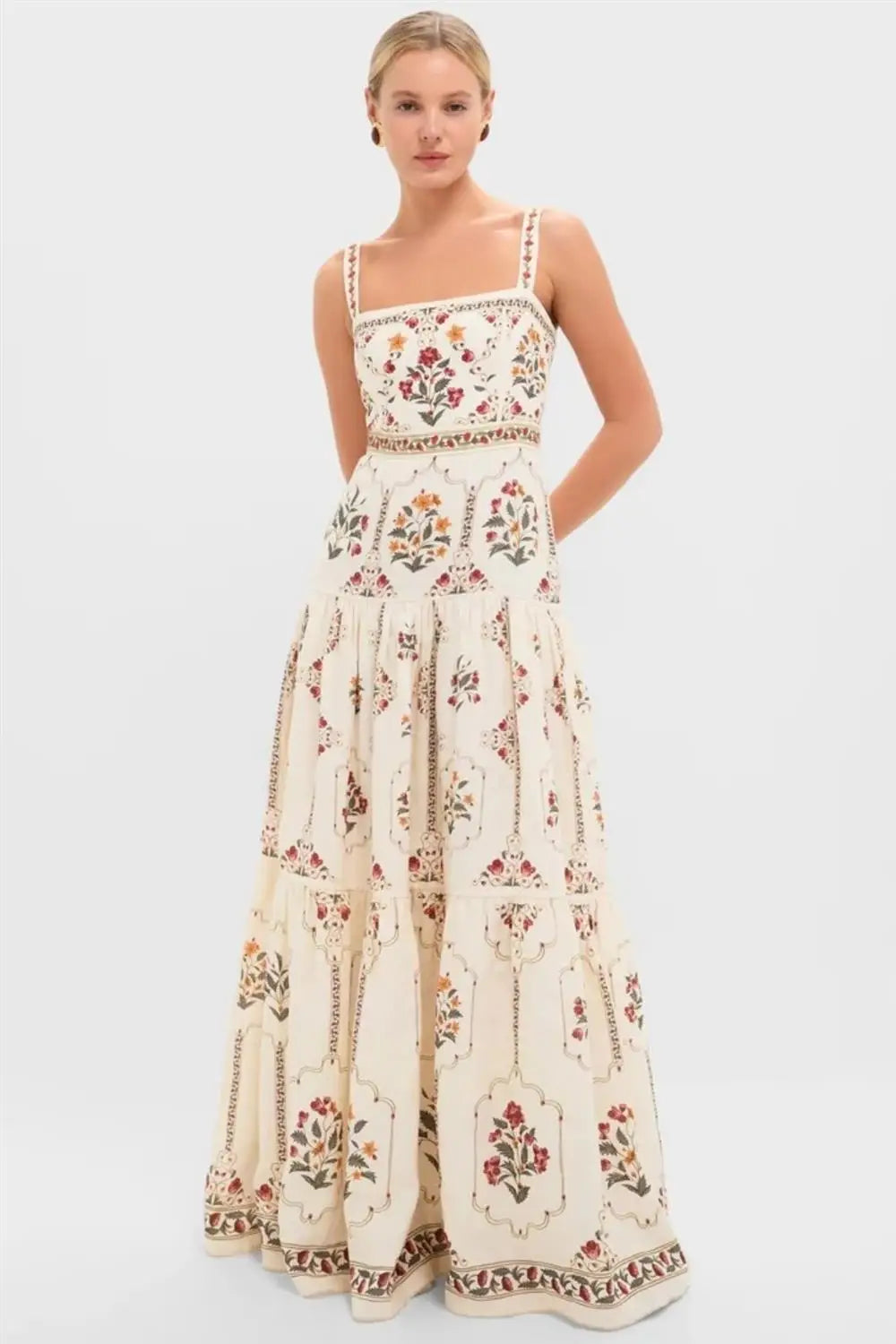 Casual Sleeveless Floral Patchwork Maxi Dress Women's Printed Dress Large Skirt European Style mid Waist Other 100% Fabric
