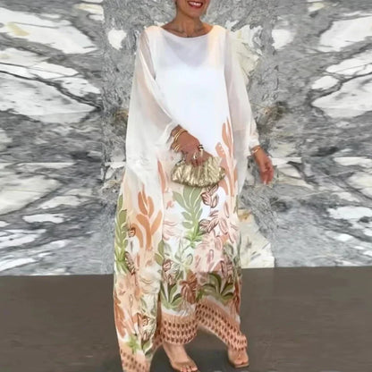 Vintage Floral Print O-neck Party Long Dress