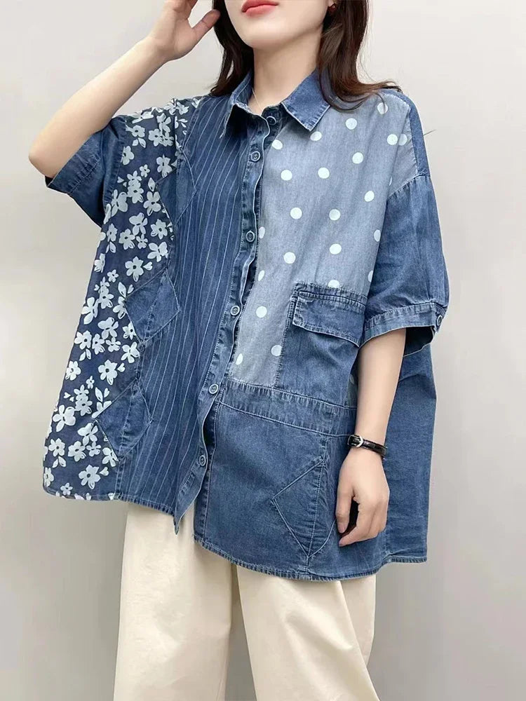 Denim Designer Printed Shirts Luxury Floral Premium